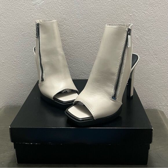 NEW DKNY Malia Square Toe Slingback Shooties Women Sz 9 Ivory Leather Block Heel - Picture 4 of 13